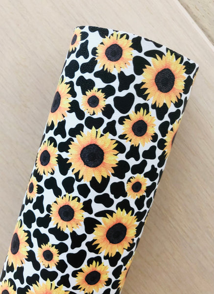 Custom Printed Smooth Leather Sunflowers on Cow Prints