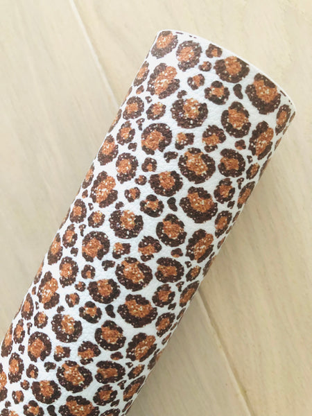 Printed Pebbled Faux Leather Faux Glitter Leopard