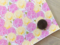 Printed Pebbled Faux Leather Yellow and Pink Lemon Slices