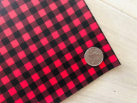 Custom Printed Smooth Leather Red and Black Buffalo Plaid - Soft Felt Backing