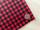 Custom Printed Smooth Leather Red and Black Buffalo Plaid - Soft Felt Backing