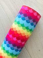 Printed Pebbled Faux Leather Rainbow Mermaid Scale