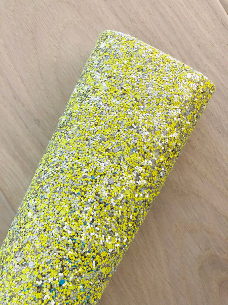 Yellow and Silver Chunky Glitter Fabric