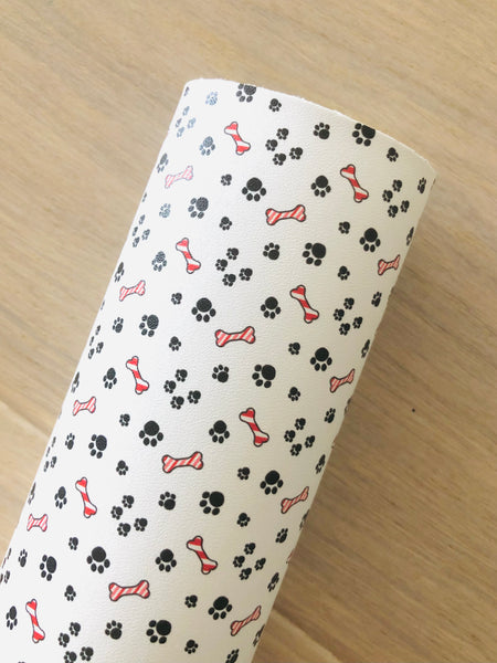 Custom Printed Smooth Leather Dog Bones and Paw Prints - Soft Felt Backing