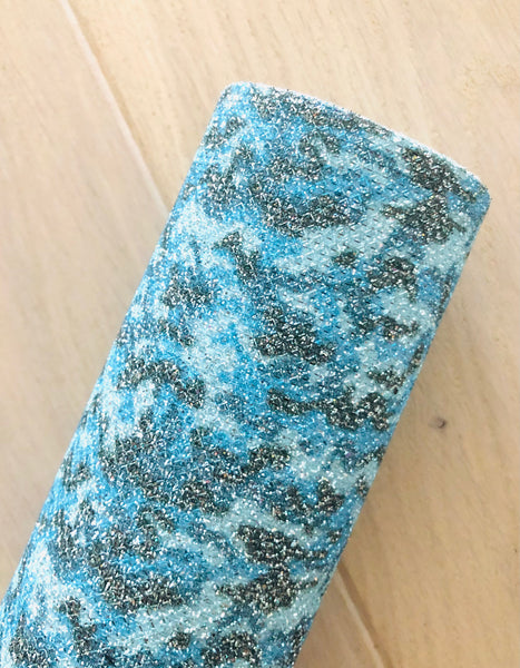 Blue Camouflage Glitter Fabric