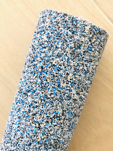 Blue and White Chunky Glitter Fabric