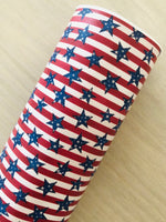 Custom Printed Smooth Leather with Blue Stars on Red Strips Design