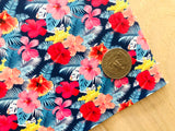 Custom Printed Smooth Faux Leather Tropical Hibiscus Flowers