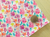 Custom Printed Smooth Leather Watercolor Flowers - Felt Backing