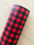 Custom Printed Smooth Leather Red and Black Buffalo Plaid - Soft Felt Backing