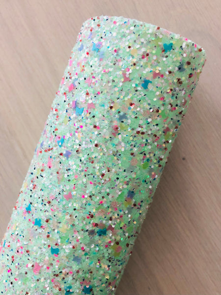 Mixed Green Chunky Glitter Fabric - Twill  Backing