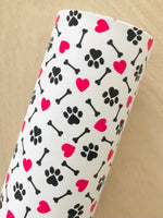 Custom Printed Smooth Faux Leather Dog Bone and Paw Prints