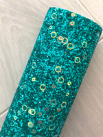 Lux Teal Green Chunky Glitter Fabric Sheet - Felt Backing