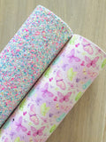 Lux Pink, Blue and White Chunky Glitter Fabric Sheet - Soft Felt Backing