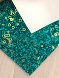 Lux Teal Green Chunky Glitter Fabric Sheet - Felt Backing