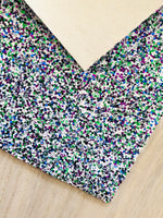 Premium Mixed Green, White, Purple and Blue Chunky Glitter Fabric Sheet - Canvas Backing