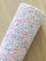 Lux Pink, Blue and White Chunky Glitter Fabric Sheet - Soft Felt Backing