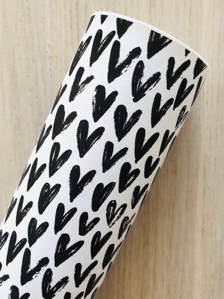 Custom Printed Smooth Leather Black Hearts