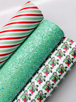 Iridescent Green Chunky Glitter Fabric - White Canvas Backing