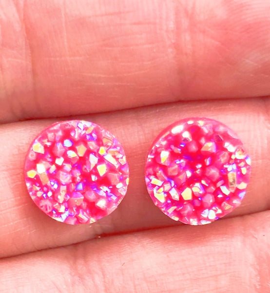 Iridescent Pink Chunky Faux Druzy Cabochons (10pcs)