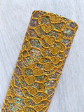Heart Shaped Mustard Yellow Lace on Iridescent Brown Chunky Glitter