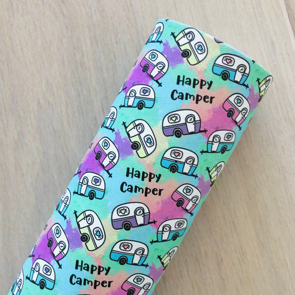 Custom Printed Smooth Faux Leather Happy Camper