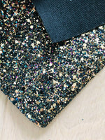 Black Chunky Glitter Fabric with Hidden Colorful Glitters