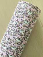 Custom Printed Smooth Faux Leather Bunny and Flowers