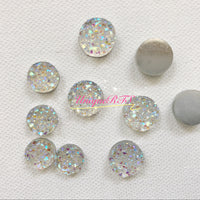 Iridescent White Clear Crystal Faux Druzy Cabochons (10pcs)