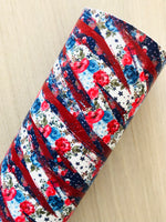 Custom Printed Smooth Leather with Red, Blue and White Flowers Design