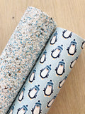 Premium White Chunky Glitters Fabric with Mixed Blue and Silver Glitters - Canvas Backing