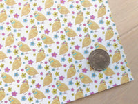 Custom Printed Smooth Faux Leather Little Chicks with Flowers