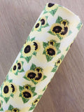 Custom Printed Smooth Leather Sunflowers - White Cotton Backing