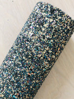 Black Chunky Glitter Fabric with Hidden Colorful Glitters