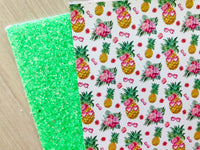 Custom Printed Smooth Leather Summer Pineapple with Flowers