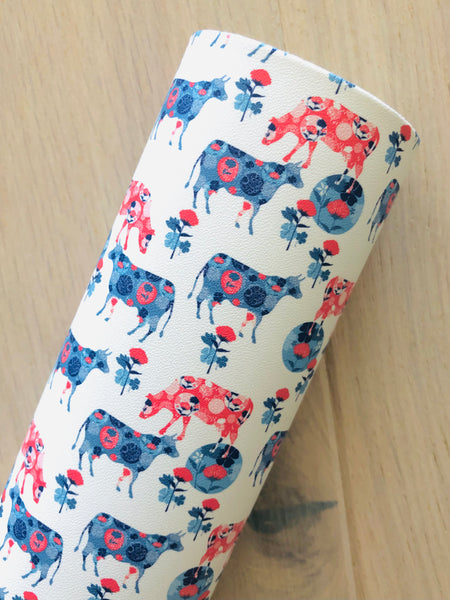 Custom Printed Smooth Leather Cow and Floral