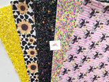 Custom Printed Smooth Leather Cow with Sunflowers - Felt Backing