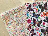 Custom Printed Smooth Faux Leather Butterflies and Flowers - Felt Backing