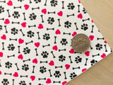 Custom Printed Smooth Faux Leather Dog Bone and Paw Prints