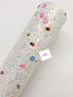 Iridescent White Chunky Glitter with Flower and Animal Shaped Polymer Clay Slices