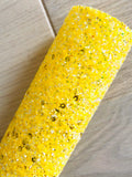 Yellow Chunky Glitter Fabric with Sequins - Yellow Nylon Back