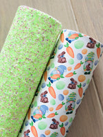 Mixed Green Chunky Glitter Fabric - Twill  Backing