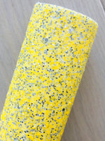 Yellow Chunky Glitter Fabric with Silver Glitters