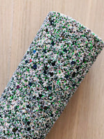 Premium Mixed Green, White and Silver Chunky Glitter Fabric Sheet - Canvas Backing