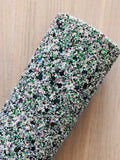 Premium Mixed Green, White and Silver Chunky Glitter Fabric Sheet - Canvas Backing