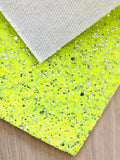 Yellow and Silver Chunky Glitter Fabric - White Twill Back