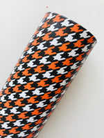 Custom Printed Smooth Leather Orange and Black Houndstooth - White Felt Backing