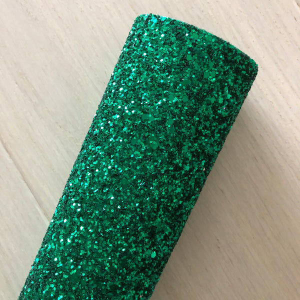 Premium Chunky Glitter Solid Green Fabric Sheet - Green Twill Backing