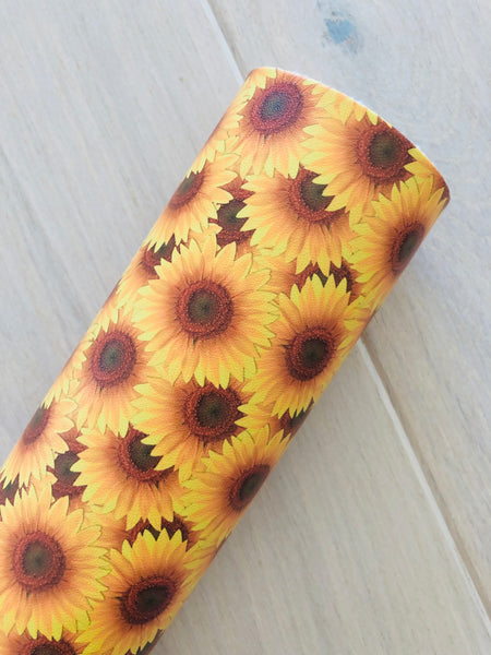 Custom Printed Smooth Faux Leather 3D Sunflowers