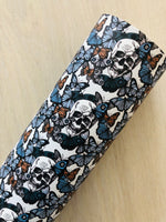 Custom Printed Smooth Faux Leather Skulls with Butterflies - Felt Backing